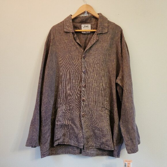 FLAX 100% Linen 1x Ruby Fruit Color Cross Weave Jacket Long Sleeves NWT Comfort - Picture 1 of 14